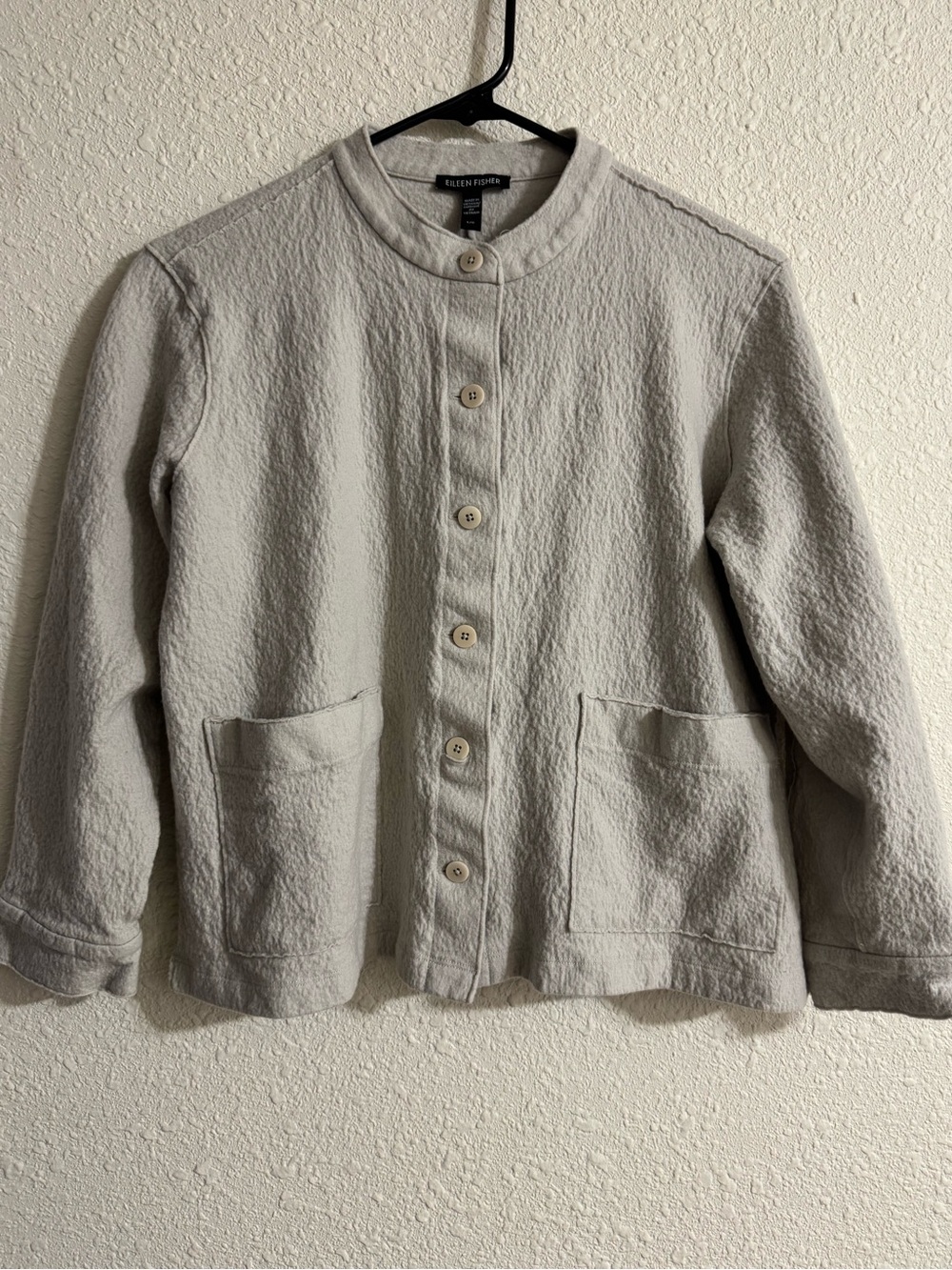 Eileen Fisher Soft Textured Light Gray Button-Up Jacket